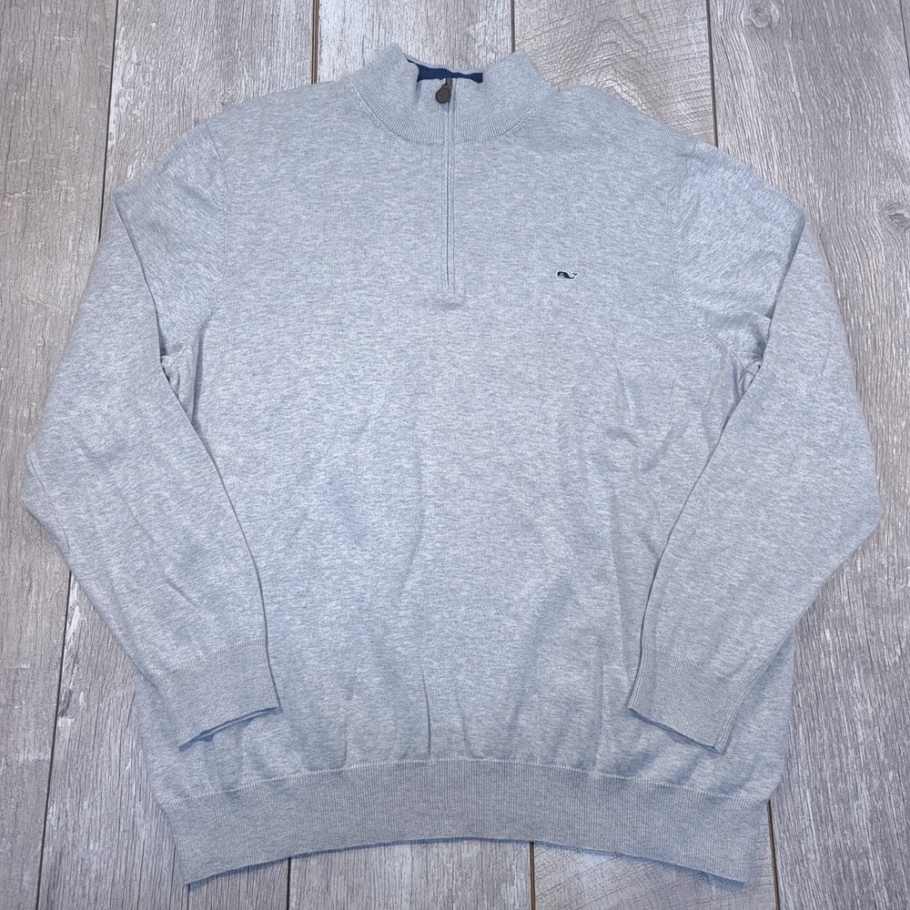 Vineyard Vines Quarter Zip Mens XXL Gray Cotton Whale Logo Pullover 1E0349